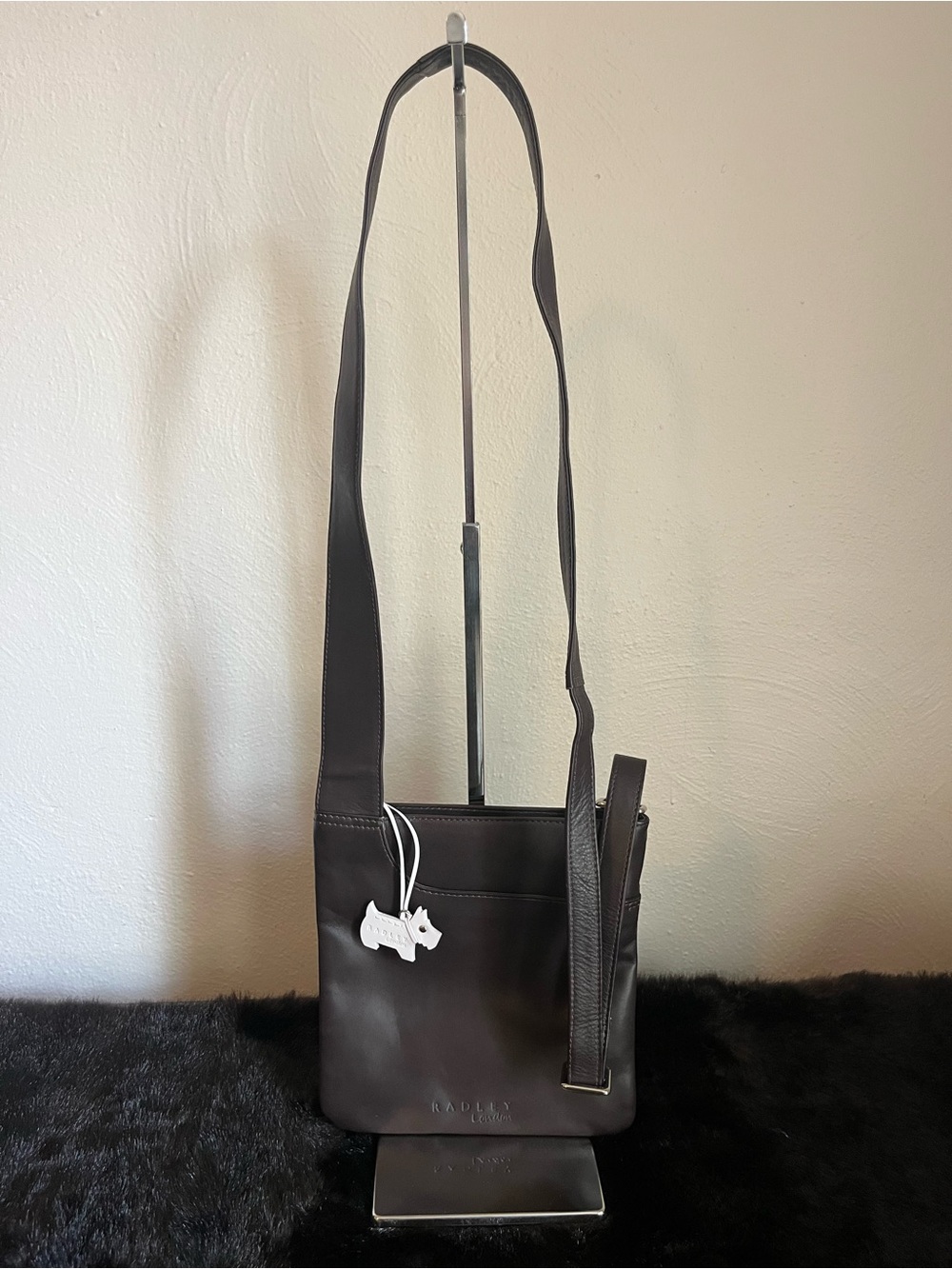Radley London Brown Leather Crossbody Bag Shoulder Purse Scottie Dog Charm